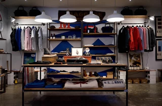 Boutique retail store with clothing displays