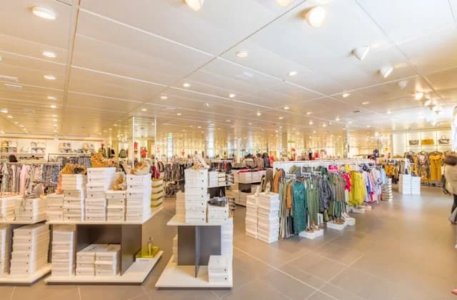 Retail chain storefront with product displays